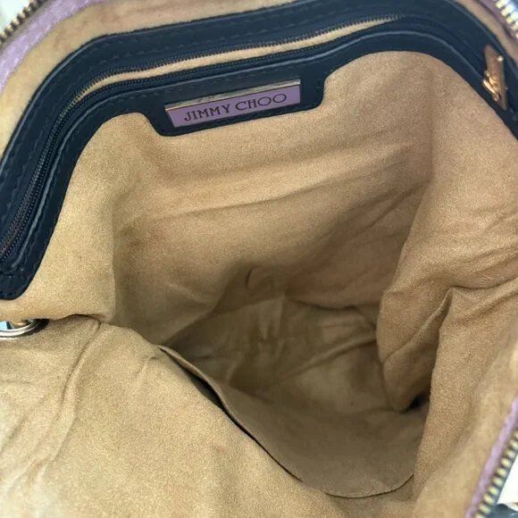 Jimmy Choo Black Leather Mave Foldover Clutch Carry Bag Authentic - Picture 8 of 17